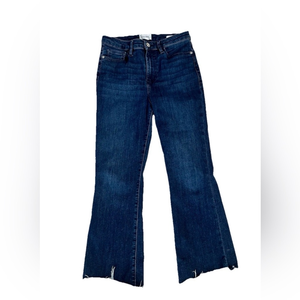 FRAME Women’s Le Crop Mini Bootcut Distressed Raw Hem High-Rise Blue Jeans 28